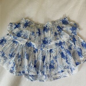 LoveShackFancy Blue and White Floral Skirt